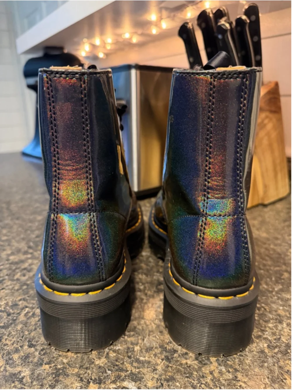 Dr Martens VEGAN MOLLY Iridescent RAINBOW PLATFORM BOOTS